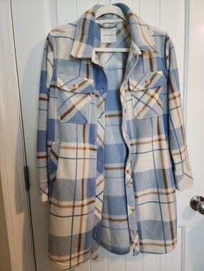 Thread & Supply Blue And Cream Plaid Shacket